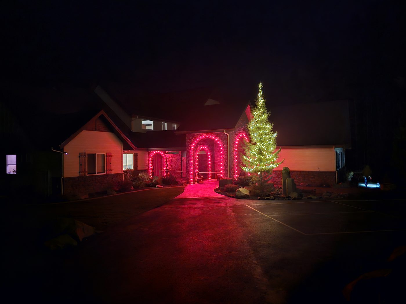 Finished Christmas light display at night