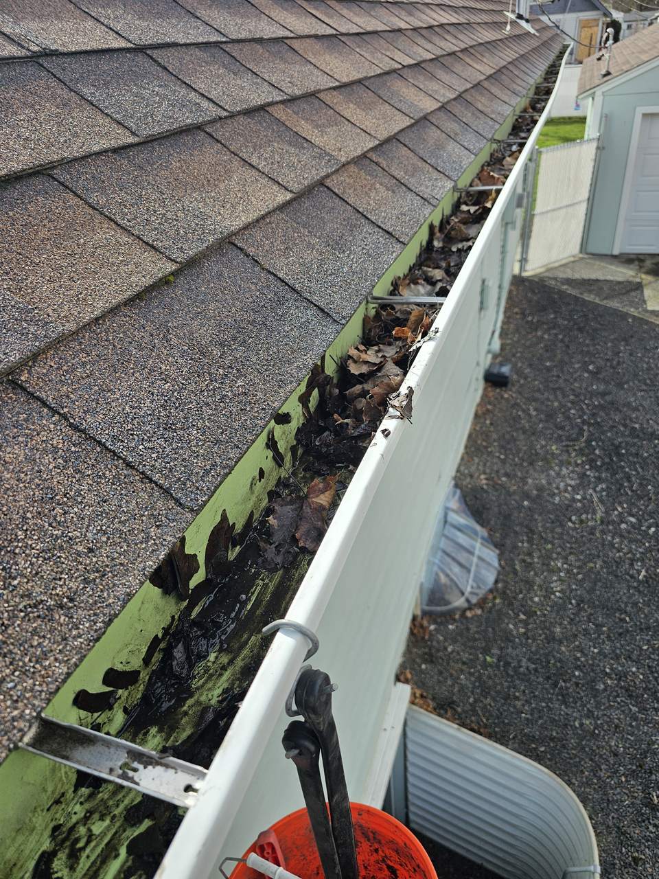 Before: Gutter clogged with debris